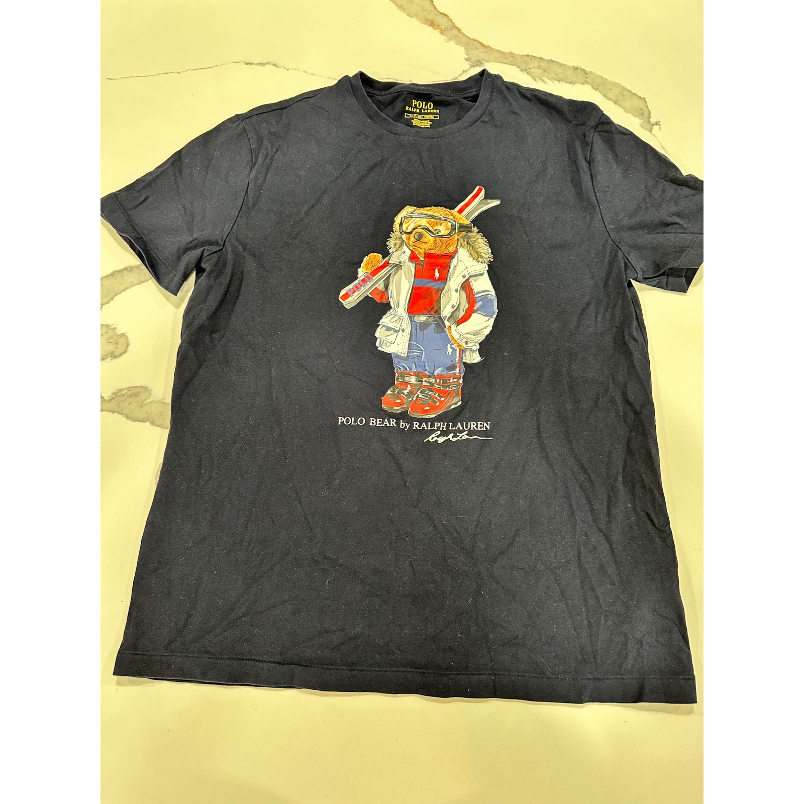 Polo Ralph Lauren Ski Polo Bear Navy Blue T-Shirt Mens Small Graphic Tee